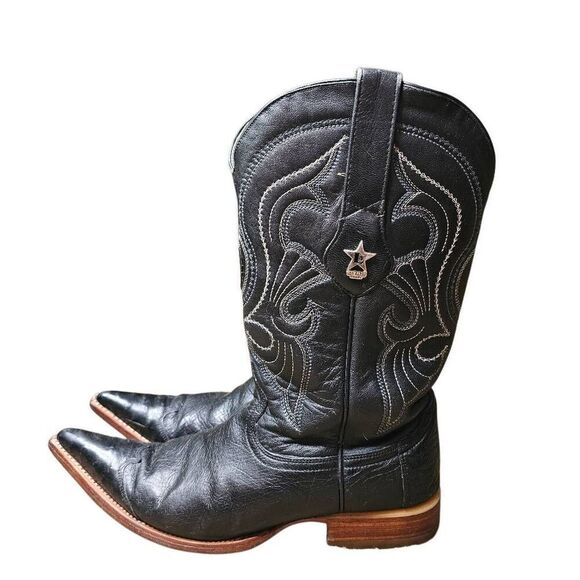 Los Altos Black Ostrich Leather Boots Mens Size 8 EE width Rodeo Western Cowboy - Picture 12 of 15